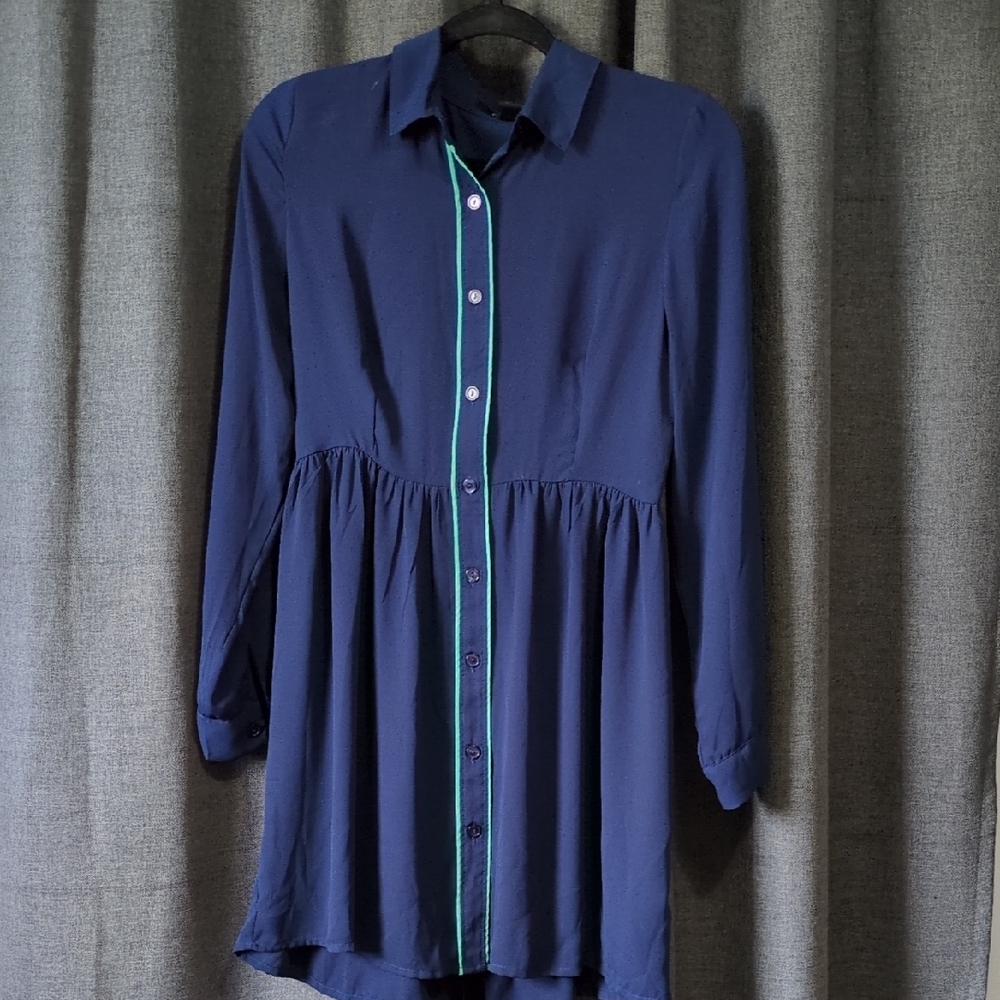 5/$25 Forever 21 Navy Blue Button-Up Women's Chiffon Dress S